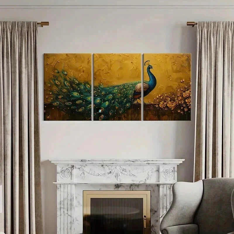 3pcs Peacock Artwork Vibrant Colors Detailed Wall Art Set Canvas Framed 40x60cm - High Quality Print 100% Australian Made Wall Canvas Ready to Hang