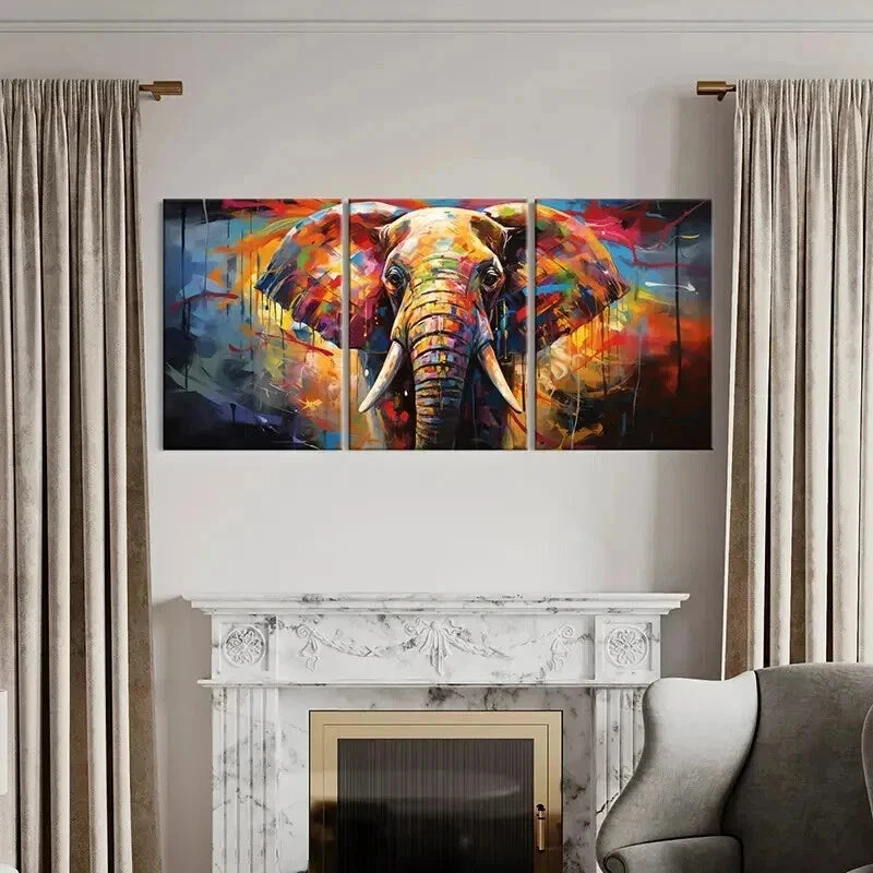 3pcs Elephant Retro Watercolor Style Wall Art Set Canvas Framed 40x60cm - High Quality Print 100% Australian Made Wall Canvas Ready to Hang