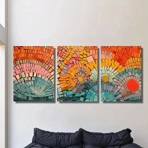 3pcs Colorful Geometric Mosaic Puzzle Wall Art Set Canvas Unframed - High Quality Print 100% Australian Made Wall Canvas