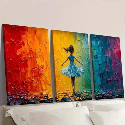 3pcs Cute Little Ballerina Abstract Girl Wall Art Set Canvas Unframed - High Quality Print 100% Australian Made Wall Canvas