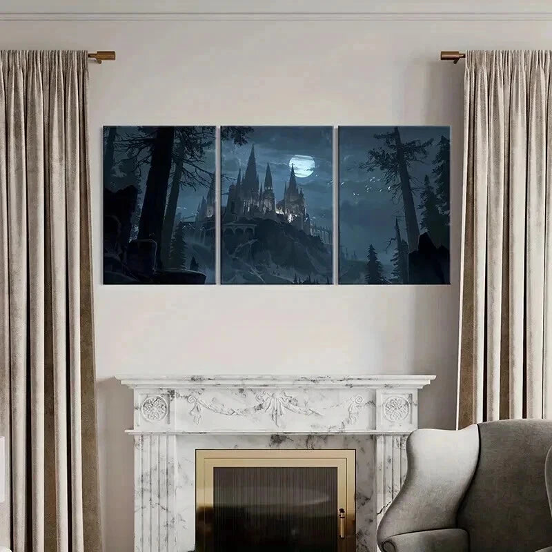 3pcs Castle Night View Dark Gothic Style Wall Art Set Canvas Framed 40x60cm - High Quality Print 100% Australian Made Wall Canvas Ready to Hang