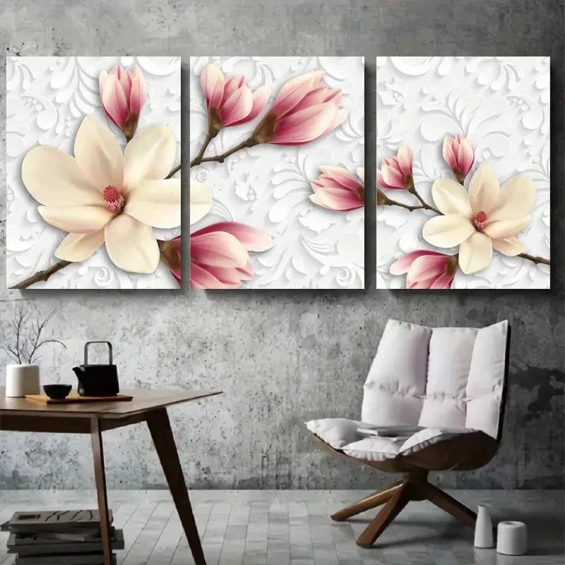 3pcs White Peony Botanical Branch with Butterfly Wall Art Set Canvas Framed 40x60cm - High Quality Print 100% Australian Made Wall Canvas Ready to Hang