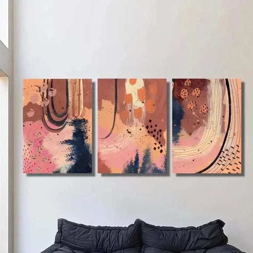 3pcs Orange & Pink Earth Tone Linear Design Wall Art Set Canvas Unframed - High Quality Print 100% Australian Made Wall Canvas