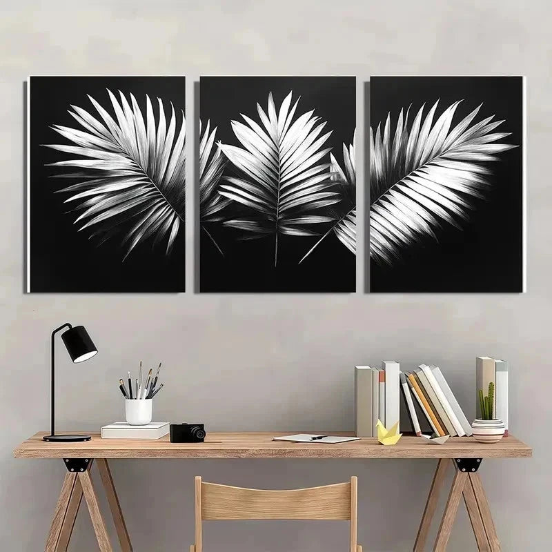 3pcs White Tropical Palm Leaf Nature Perfect Wall Art Set Canvas Framed 40x60cm - High Quality Print 100% Australian Made Wall Canvas Ready to Hang