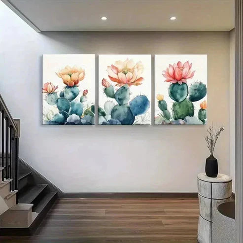 3pcs Colorful Cactus & Flower Nature Perfect Wall Art Set Canvas Unframed - High Quality Print 100% Australian Made Wall Canvas