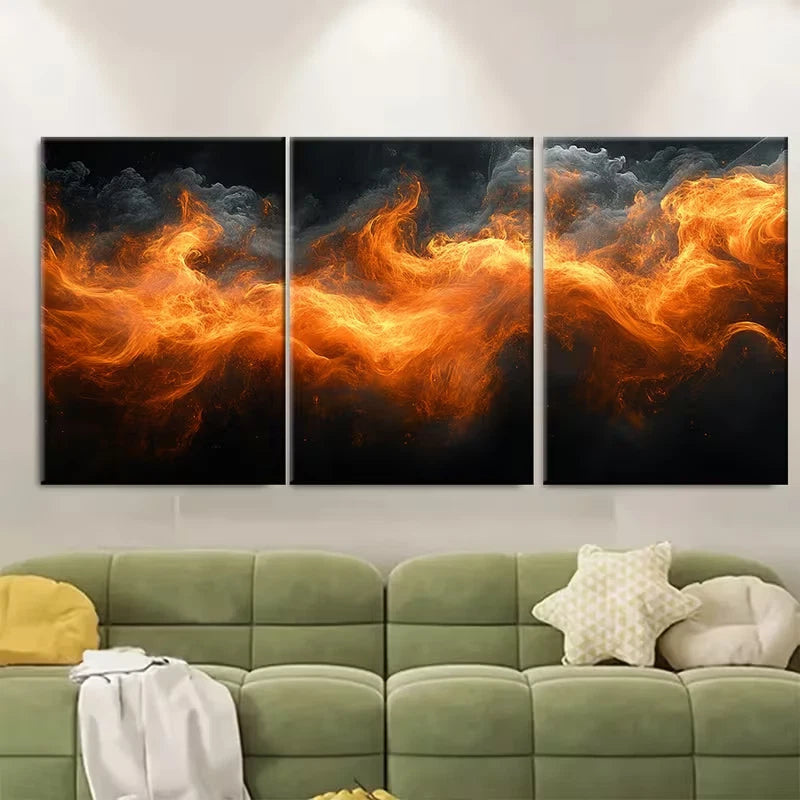3pcs Vibrant Fiery Orange Flames Wall Art Set Canvas Framed 40x60cm - High Quality Print 100% Australian Made Wall Canvas Ready to Hang