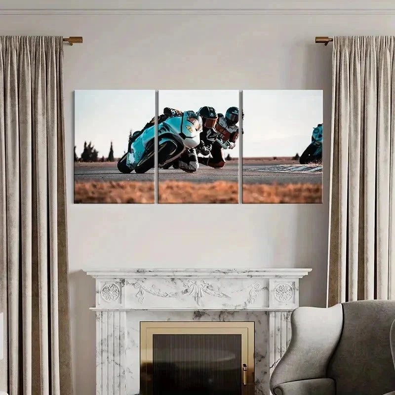 3pcs Professional Rider Motorcycle Racing Wall Art Set Canvas Framed 40x60cm - High Quality Print 100% Australian Made Wall Canvas Ready to Hang