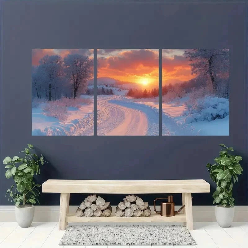 3pcs Sunset Winter Cowboy Trail Landscape Wall Art Set Canvas Framed 40x60cm - High Quality Print 100% Australian Made Wall Canvas Ready to Hang