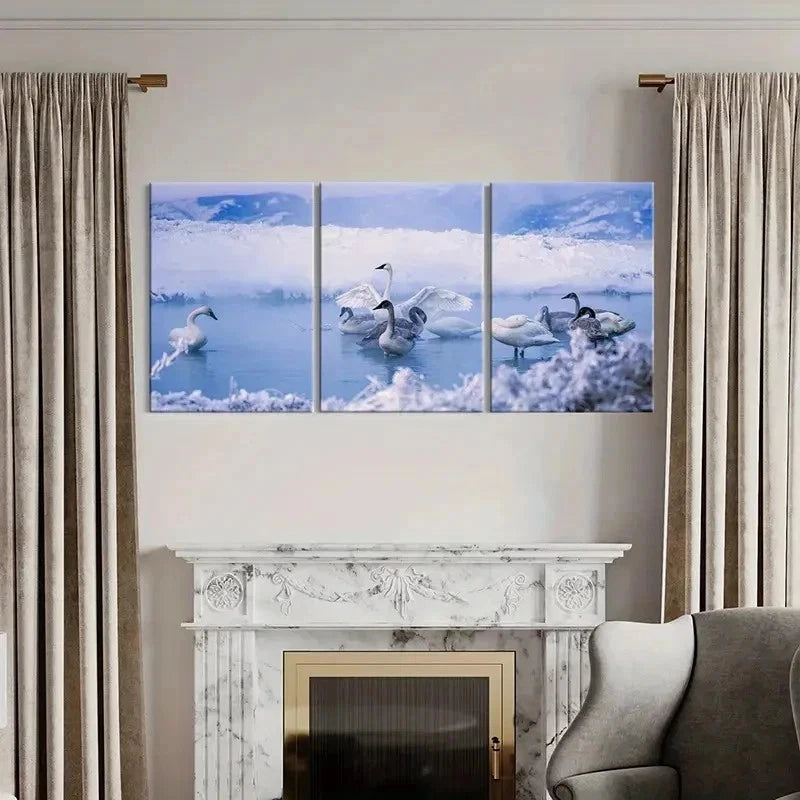 3pcs Swan On The Lake Modern Decoration Wall Art Set Canvas Framed 40x60cm - High Quality Print 100% Australian Made Wall Canvas Ready to Hang