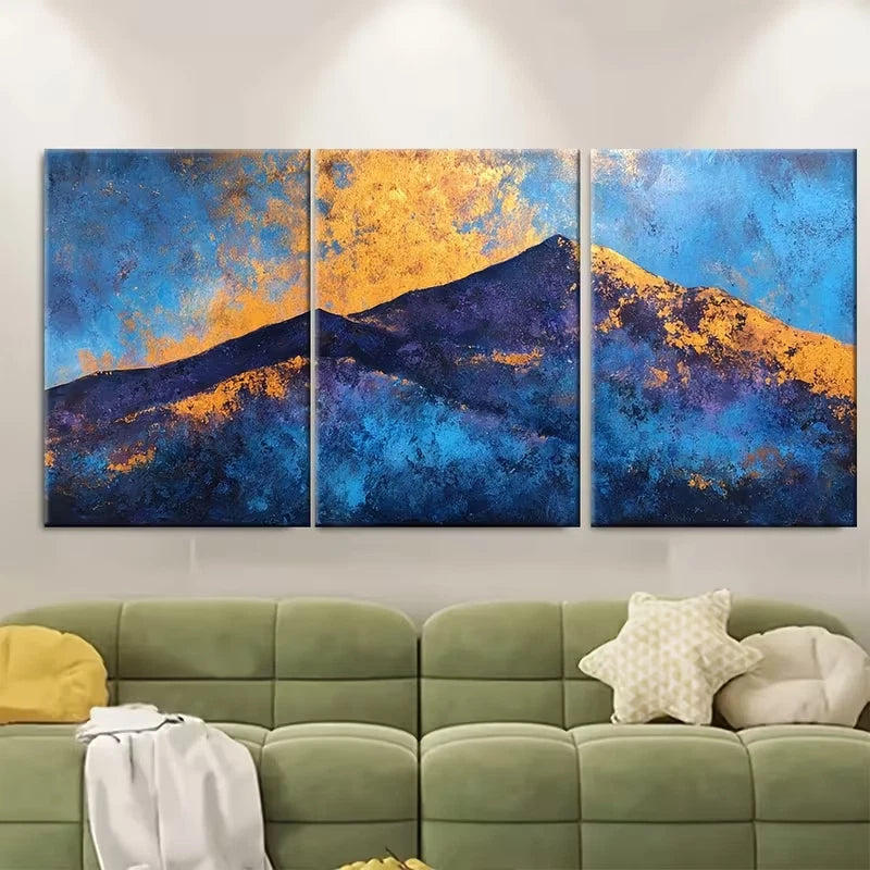 3pcs Abstract Golden Mountain Metal Print Ready to Hang Art