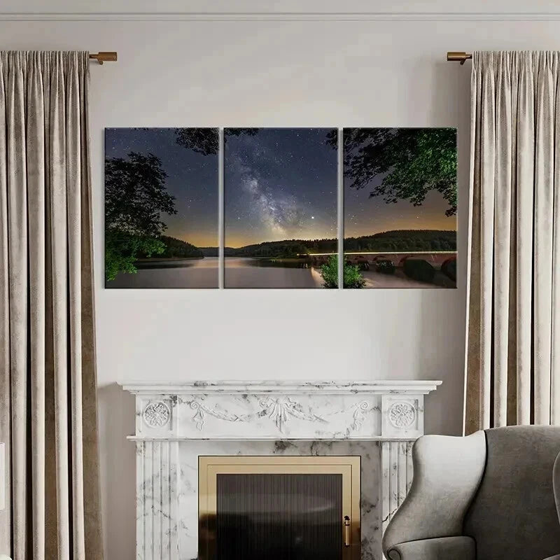 3pcs Serene Lake & Starry Sky Nature Landscapes Wall Art Set Canvas Framed 40x60cm - High Quality Print 100% Australian Made Wall Canvas Ready to Hang