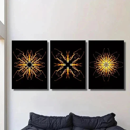 3pcs Abstract Psychedelic Golden Kaleidoscope Wall Art Canvas Unframed - High Quality Print 100% Australian Made Wall Canvas