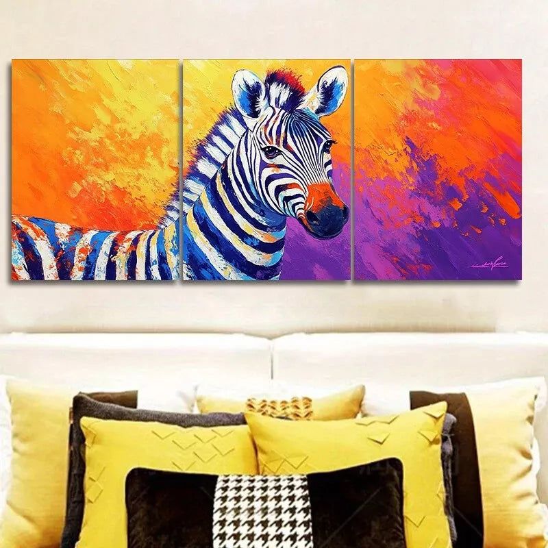 3pcs Modern Art Deco Zebra Canvas Animal Wall Art Set Canvas Framed 50x70cm - High Quality Print 100% Australian Made Wall Canvas Ready to Hang