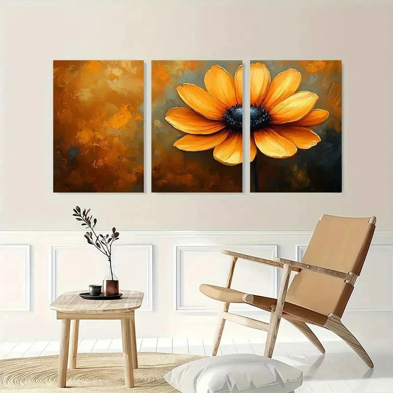 3pcs Yellow Flower Beige Nature Perfect Wall Art Set Canvas Framed 40x60cm - High Quality Print 100% Australian Made Wall Canvas Ready to Hang