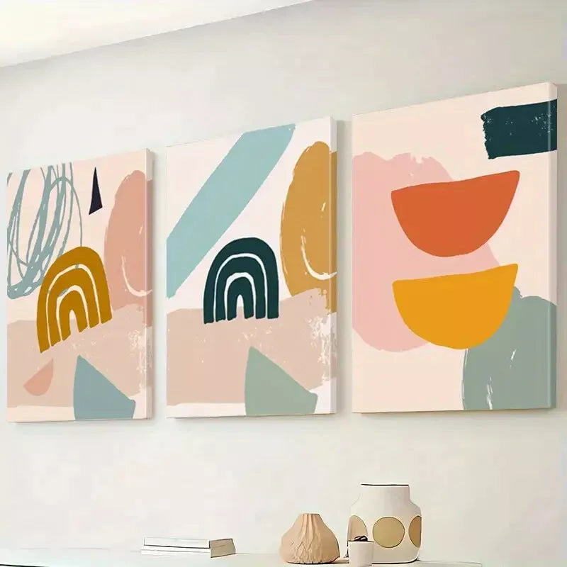 3pcs Abstract Anime Art Minimalist Style Shapes Wall Art Set Canvas Framed 50x70cm - High Quality Print 100% Australian Made Wall Canvas Ready to Hang