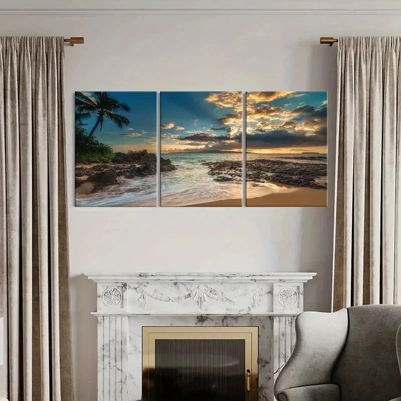 3pcs Sunrise Beach Seaside Natural Wall Art Set Canvas Framed 40x60cm - High Quality Print 100% Australian Made Wall Canvas Ready to Hang
