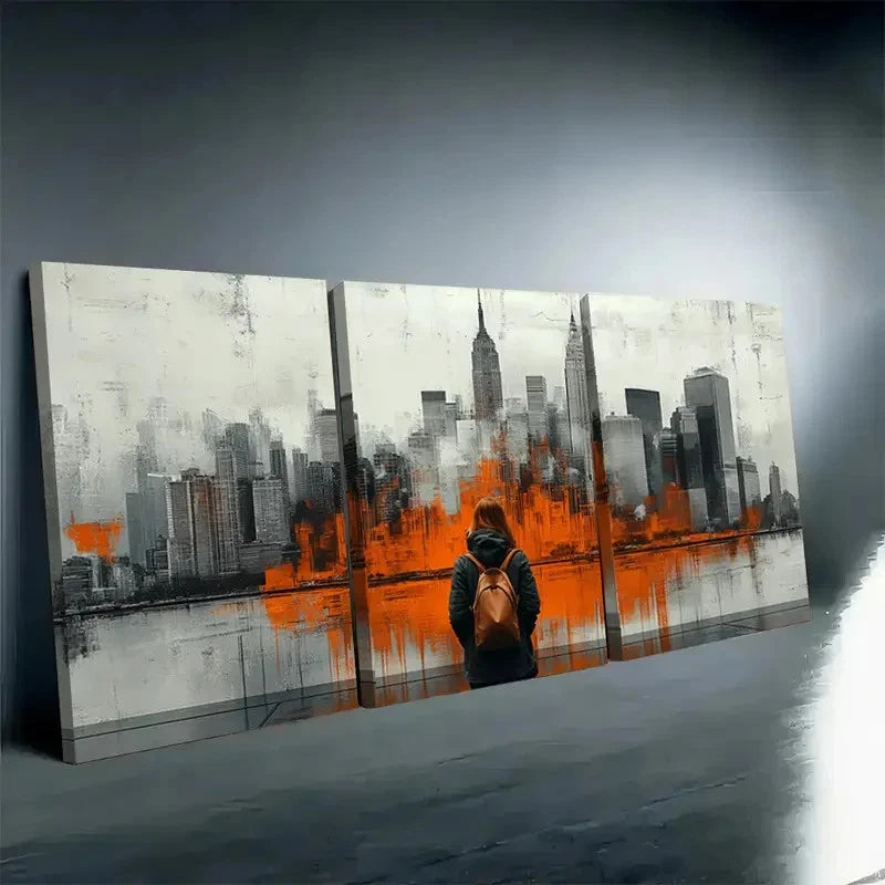 3pcs Vibrant Urban Skyline Design Tones Perfect Wall Art Set Canvas Framed 40x60cm - High Quality Print 100% Australian Made Wall Canvas Ready to Hang