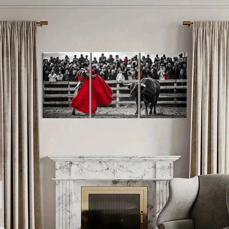 3pcs Bullfighting Man with Red Cloth Wall Art Set Canvas Framed 40x60cm - High Quality Print 100% Australian Made Wall Canvas Ready to Hang