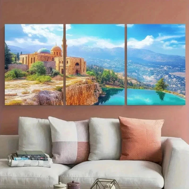 3pcs Architecture & Arabic Landscape Perfect Wall Art Set Canvas Framed 40x60cm - High Quality Print 100% Australian Made Wall Canvas Ready to Hang
