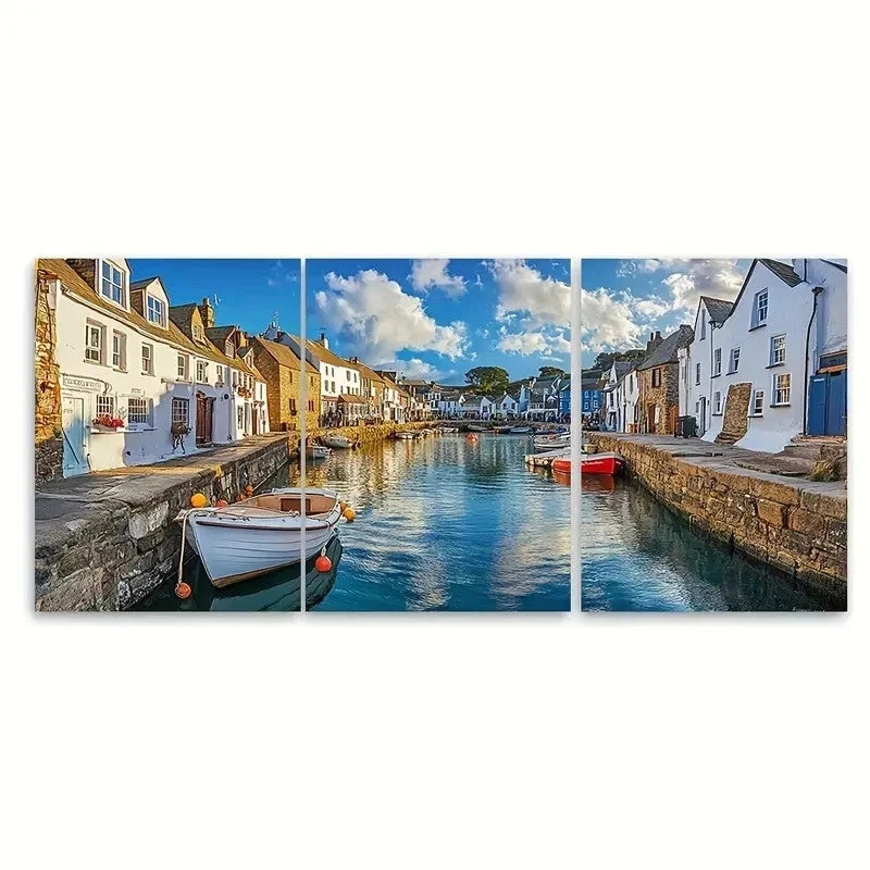 3pcs Polperro Cornwall Tidal Pool DF Wall Art Set Canvas Framed 50x70cm - High Quality Print 100% Australian Made Wall Canvas Ready to Hang