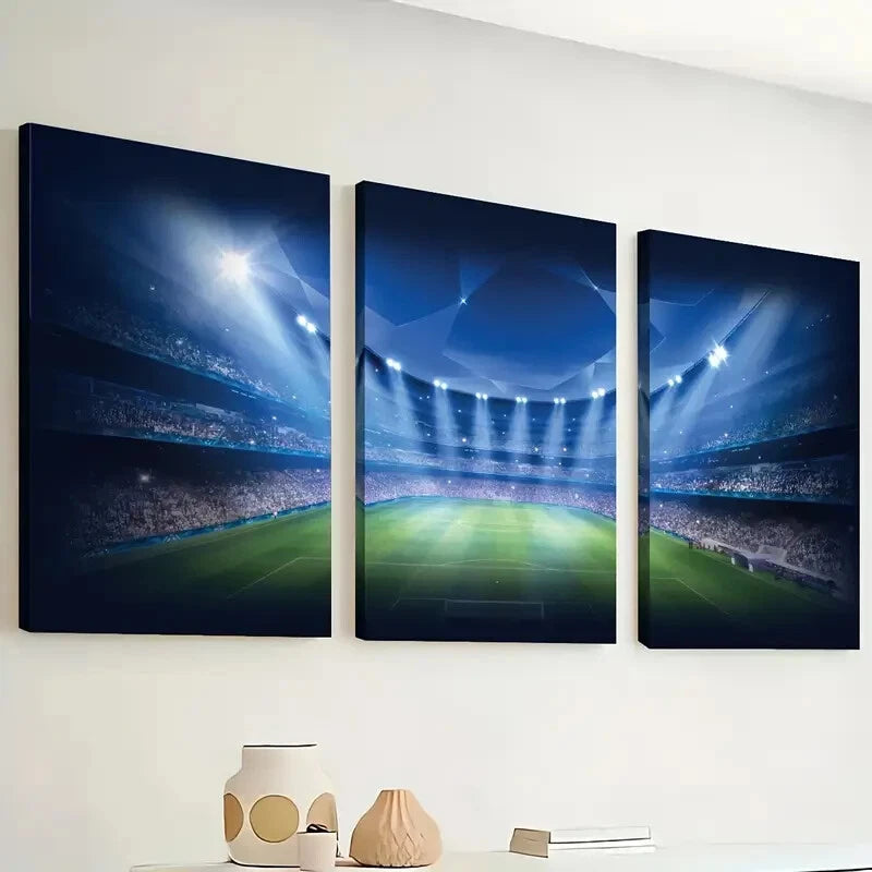 3pcs Spotlighted Playing Field Football Perfect Wall Art Set Canvas Framed 40x60cm - High Quality Print 100% Australian Made Wall Canvas Ready to Hang