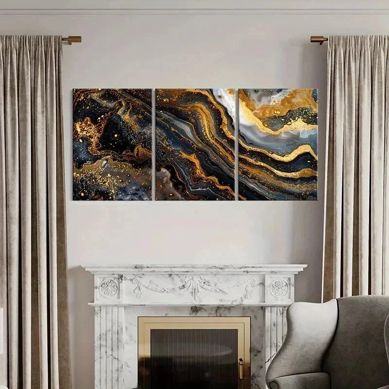3pcs Simple And Elegant Gilt Marble Wall Art Set Canvas Framed 40x60cm - High Quality Print 100% Australian Made Wall Canvas Ready to Hang