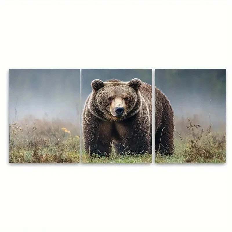 3pcs Brown Bear in Fog Print for Home J Wall Art Set Canvas Framed 50x70cm - High Quality Print 100% Australian Made Wall Canvas Ready to Hang