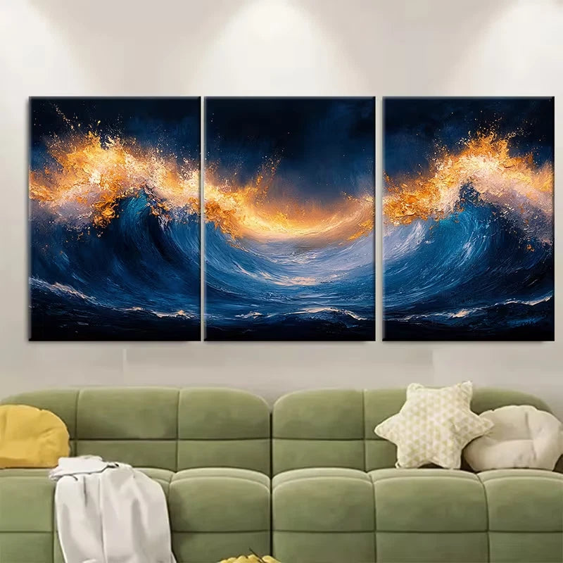 3pcs Abstract Boho Wall Art Blue MinimaList Metal Print Ready to Hang Art