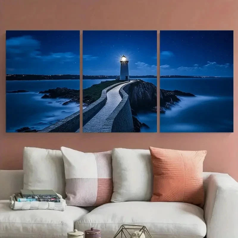 3pcs Coastal Scene Lighthouse Décor Perfect Wall Art Set Canvas Framed 40x60cm - High Quality Print 100% Australian Made Wall Canvas Ready to Hang
