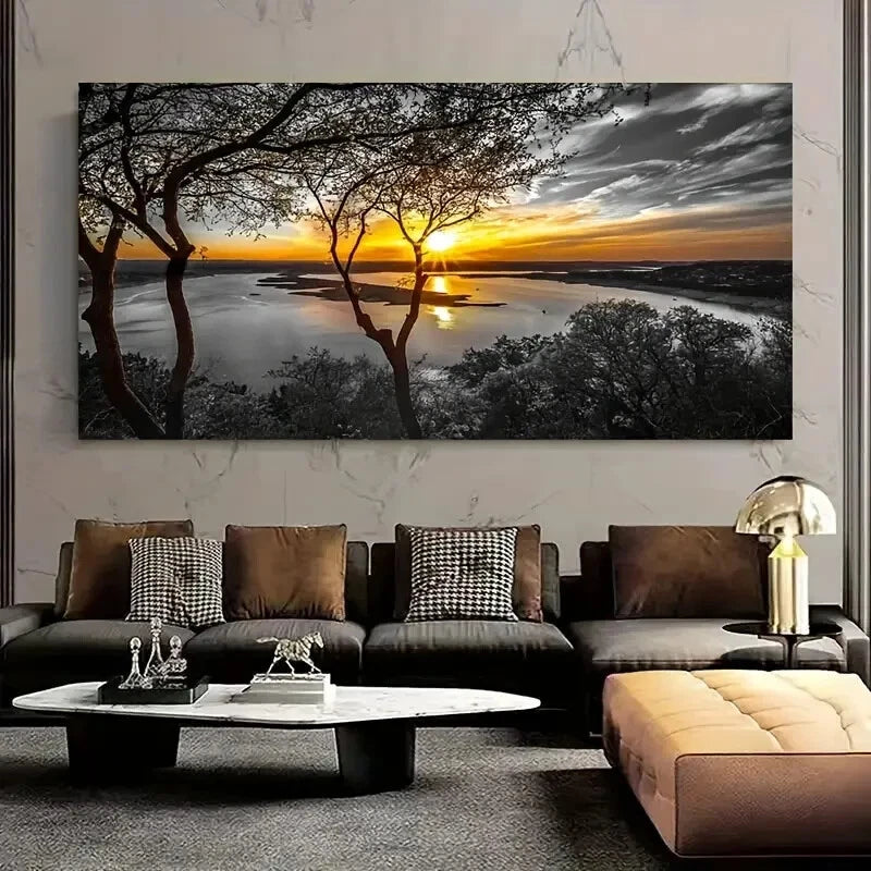 During Sunset Bright Sky wall canvas office home room framed 120x60cm