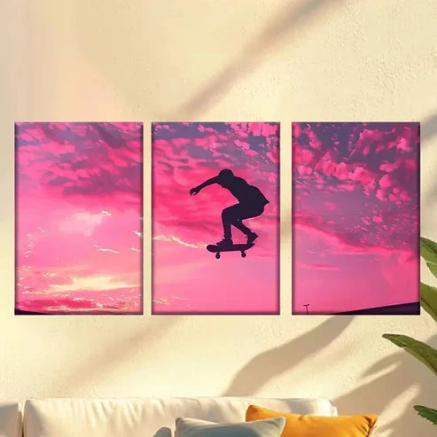 3pcs Speeding Skateboarder Wall Art Canvas Unframed – High Quality Print 100% Australian Made Wall Canvas