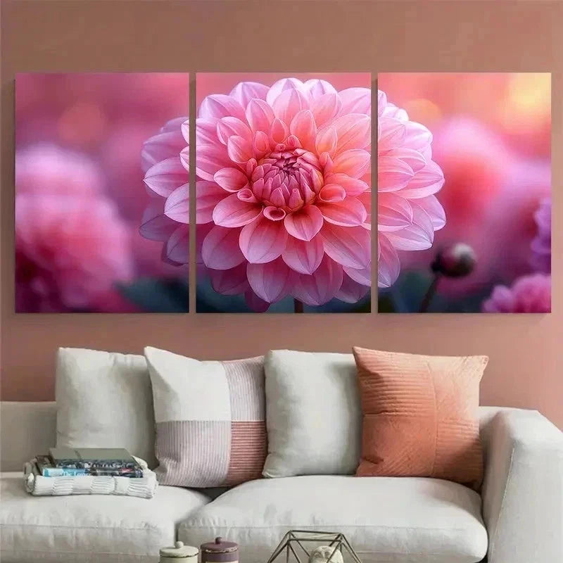 3pcs Dahlia Flower Floral Picture Perfect Wall Art Set Canvas Framed 60x90cm - High Quality Print 100% Australian Made Wall Canvas Ready to Hang