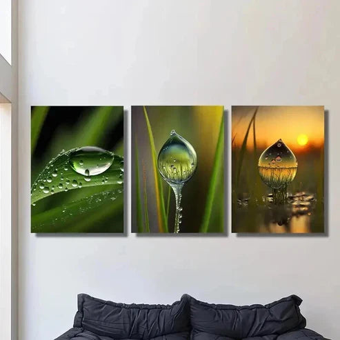 3pcs Water Drops on Sunset Background Wall Art Canvas Unframed – High Quality Print 100% Australian Made Wall Canvas