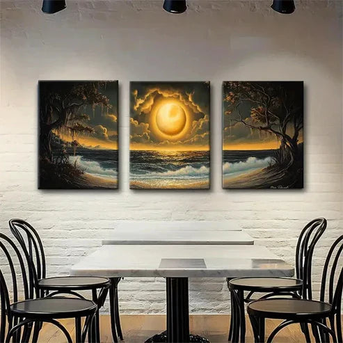 3pcs Dramatic Sunset Ocean Landscape Perfect Wall Art Canvas Unframed – High Quality Print 100% Australian Made Wall Canvas
