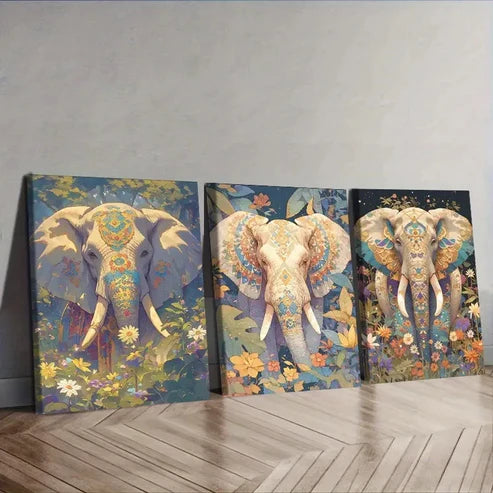 3pcs Featuring an Elephant Wall Art Canvas Unframed - High Quality Print 100% Australian Made Wall Canvas