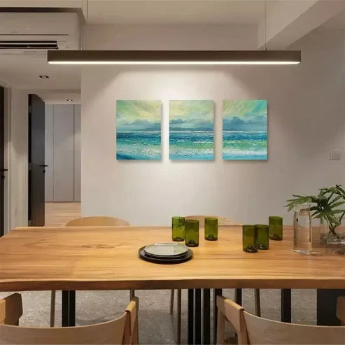 3pcs Blue Waves Clouds Abstract Oil Painting Wall Art Set Canvas Unframed - High Quality Print 100% Australian Made Wall Canvas