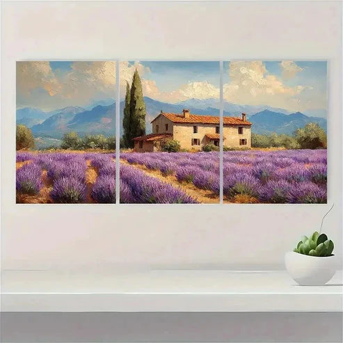 3pcs Lavender Fields Rustic Impasto Wall Art Canvas Unframed - High Quality Print 100% Australian Made Wall Canvas