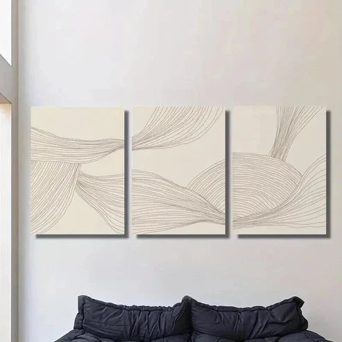 3pcs Light Luxury Neutral Color Lines Art Set Canvas Unframed - High Quality Print 100% Australian Made Wall Canvas