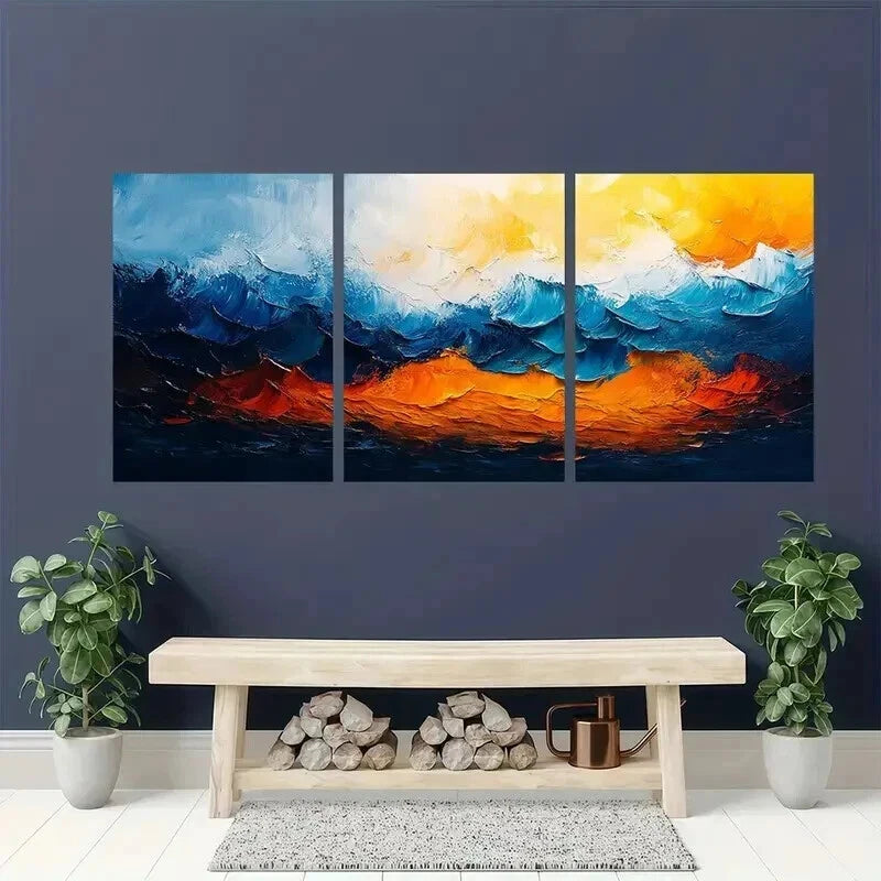 3pcs Green Blue Orange & Yellow Painting Wall Art Set Canvas Framed 40x60cm - High Quality Print 100% Australian Made Wall Canvas Ready to Hang