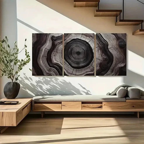 3pcs Deep Espresso & Beige Tree Ring Wall Art Canvas Unframed - High Quality Print 100% Australian Made Wall Canvas