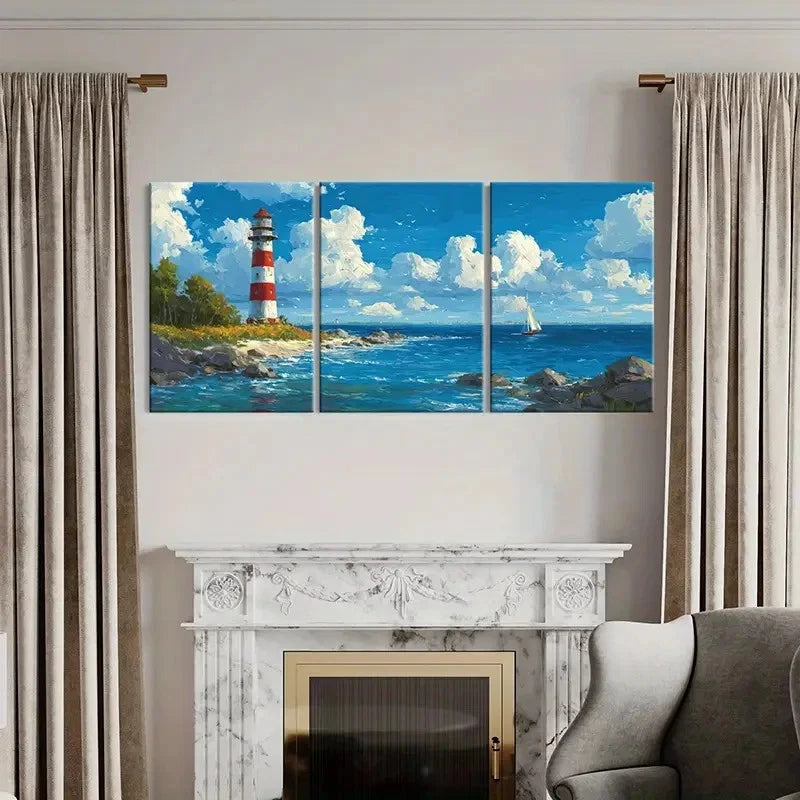 3pcs Australian Cape Moreton Lighthouse Wall Art Set Canvas Framed 60x90cm - High Quality Print 100% Australian Made Wall Canvas Ready to Hang