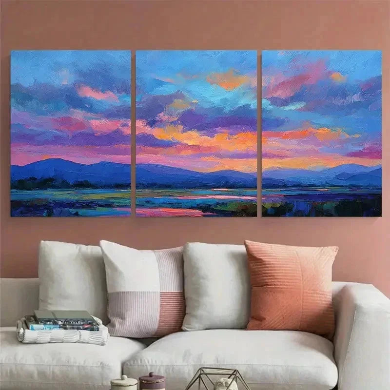 3pcs Cloudscape Sunrise Impression Perfect Wall Art Set Canvas Framed 40x60cm - High Quality Print 100% Australian Made Wall Canvas Ready to Hang