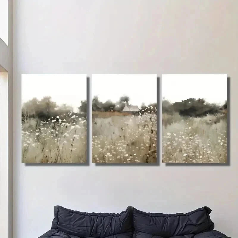 3pcs Vintage Rural Wildflower Plant Landscape Wall Art Set Canvas Framed 40x60cm - High Quality Print 100% Australian Made Wall Canvas Ready to Hang