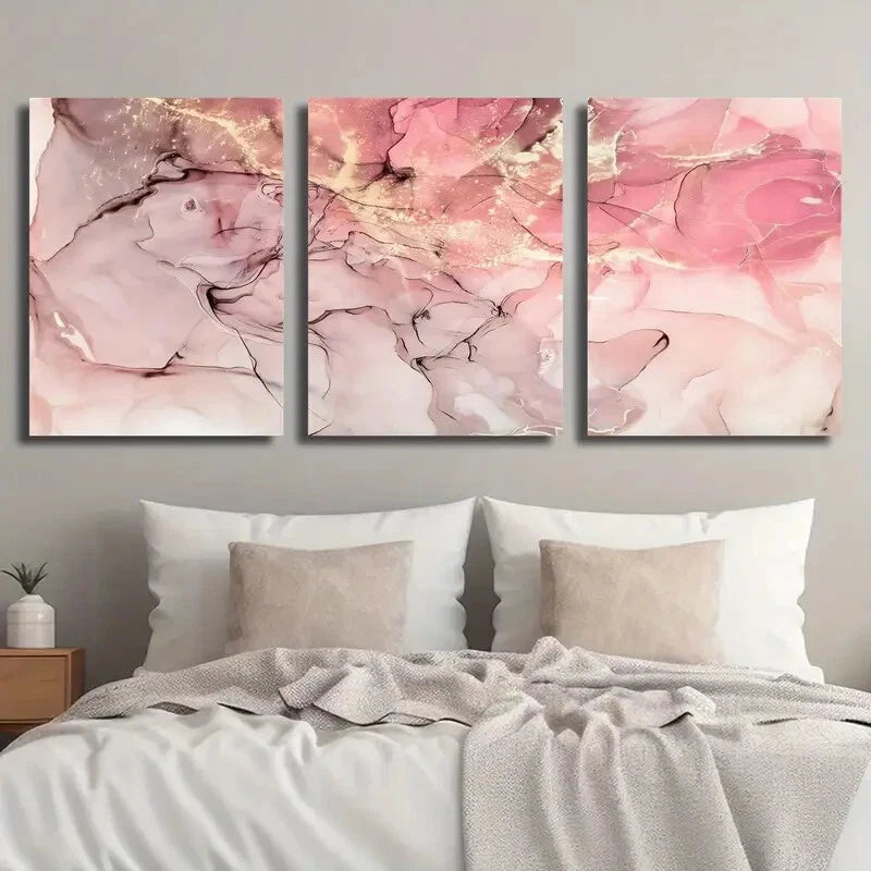 3pcs Abstract Pink and Golden Texture Wall Art Set Canvas Framed 40x60cm - High Quality Print 100% Australian Made Wall Canvas Ready to Hang