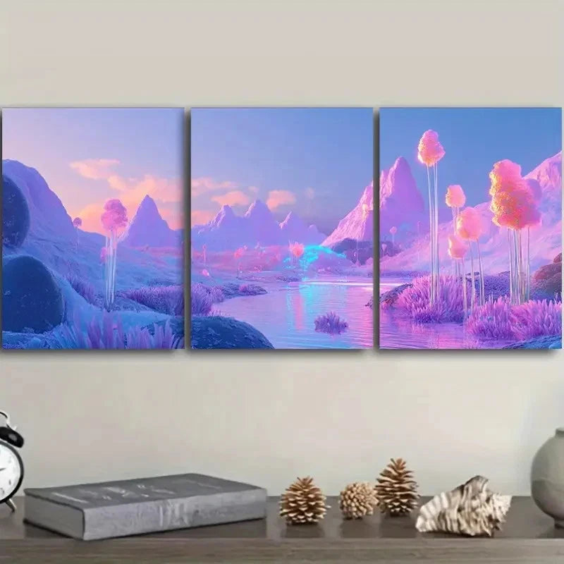 3pcs Alien Landscape Art Deco Modern Wall Art Set Canvas Framed 40x60cm - High Quality Print 100% Australian Made Wall Canvas Ready to Hang