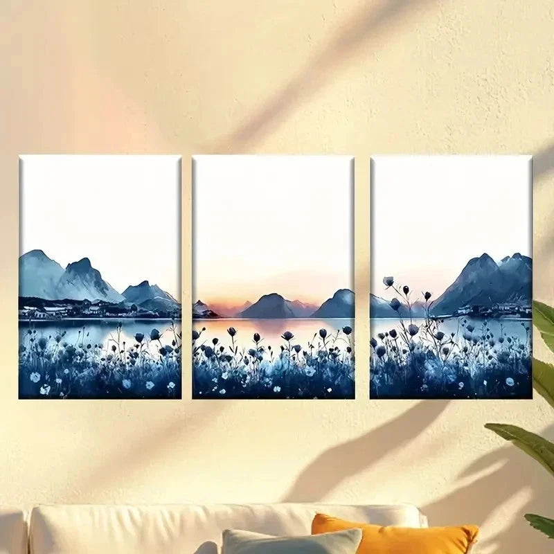 3pcs Painting of a Lake with Mountains Wall Art Set Canvas Framed 40x60cm - High Quality Print 100% Australian Made Wall Canvas Ready to Hang