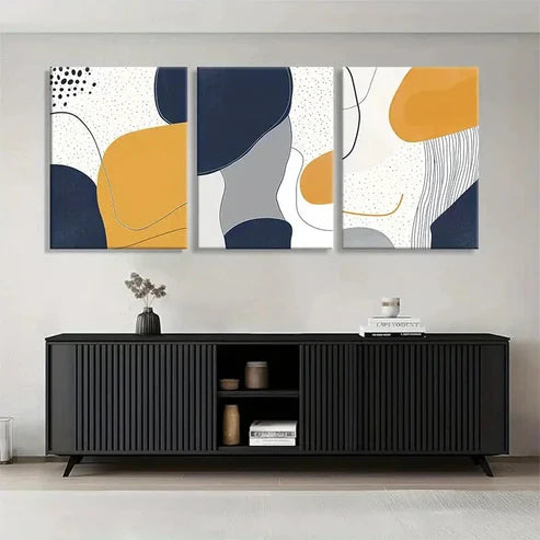 3pcs Geometric Shapes in Navy Mustard Perfect Wall Art Canvas Unframed – High Quality Print 100% Australian Made Wall Canvas