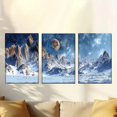 3pcs Charming Snowy Blue Starry Sky Wall Art Set Canvas Unframed – High Quality Print 100% Australian Made Wall Canvas