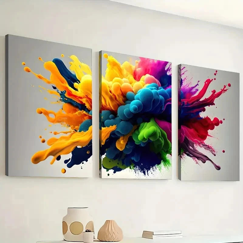 3pcs Fashion Color Explosion Modern Perfect Wall Art Set Canvas Framed 40x60cm - High Quality Print 100% Australian Made Wall Canvas Ready to Hang