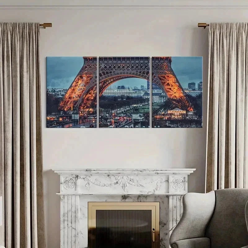 3pcs French Landmark Building Eiffel Tower Wall Art Set Canvas Framed 40x60cm - High Quality Print 100% Australian Made Wall Canvas Ready to Hang
